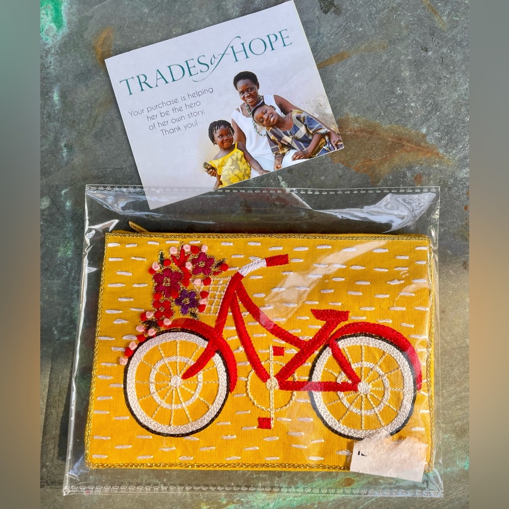 Trades of Hope bicycle embroidered small cosmetic bag